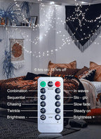 66Ft 200 LED Outdoor String Lights, Pure White Fairy Lights Battery Operated with Remote, Waterproof Twinkle Lights for Bedroom Dorm Patio Tapestry Backyard Garden Party Indoor Christmas Decoration