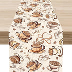 Coffee Time Table Runner, Farmhouse Retro Coffee Cup Tea Party Cafe Table Center Decor for Home Kitchen Dining Patio Holiday Party Indoor Outdoor Table Decorations,13"x90" Inch