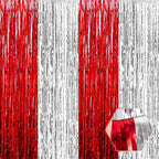 6 Pack Red Silver Foil Fringe Curtain Backdrop, 3.28Ft x 8.2Ft Metallic Tinsel Foil Fringe Streamer Curtains for Photo Booth, Birthday, Wedding, New Year Party Decorations
