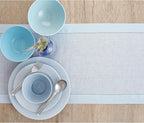 Solino Home Linen Light Blue Table Runner 60 Inches - Classic Hemstitch, 100% Pure Linen Coffee Table Runner 14 x 60 Inch Ideal for Dresser Tables