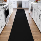 Ottomanson 3x20 Non Slip Extra Long Hallway Runner Rug with Rubber Backing - Solid Modern Kitchen Rug for Bedroom or Living Room, Black, 2'7" x 20'