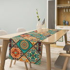 Bohemian Patchwork Table Runnerboho Colorful Tile Patchwork Indian Floral Print Table Runner for Home Kitchen Indoor Outdoor Party Wedding Decor, 13x120inch