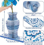 Blue and White Paper Honeycomb Vase, 11.6 Inch Foldable Decorative Vase with Magnetic Closure, Chinoiserie Décor Vase, Reusable Table Centerpiece for Home Decor, Party Decorations