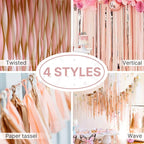 PartyWoo Rose Gold Crepe Paper Streamers 4 Rolls 328 ft Pack of Metallic Rose Gold Pink Dusty Pink Crepe Paper for Bride to Be Bachelorette Birthday Party Decorations (1.8 Inch x 82 Ft/Roll)