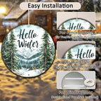 Round Christmas Metal Tin Sign Hello Winter Sign Christmas Pine Trees Welcome Door Sign Xmas Winter Holiday Farmhouse Rustic Wreath Sign for Indoor Outdoor Home Wall Window Decor 8 * 8 in