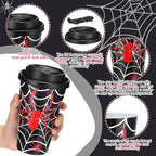 Yungyan 16 Sets Spider Party Favors Goodie Cups with Lids and Straws for Halloween Party Decorations Reusable 16oz Plastic Candy Cups Plastic Straws for Birthday Gift (Spider)