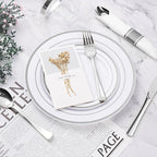 BESTVIP 350PCS Silver Plastic Dinnerware Set, Disposable Party Plates for 50 Guests, Include: 100 Plastic Plates, 50 Pre Rolled Napkins with Silver Silverware, 50 Cups