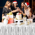 3 Pack 29 x108 Inch Silver Foil Fringe Table Skirts Metallic Banner for Tinsel Streamer Garland Backdrop for Parade Floats Mother's Day, Graduate, Birthday, Wedding Party Decoration