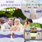 Moukeren 100 Pcs Spandex Chair Sashes Bows Bands Slider Sashes for Chair Covers Elastic Bands Ties Ribbon Decorations for Wedding Party Events Ceremony Birthday Banquet(Lavender Purple)