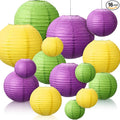 Riakrum 16 Pcs Yellow Green Purple Paper Lanterns Birthday Party Decorations Mixed Size 6'' 8'' 10'' 12'' Colorful Chinese Hanging Paper Lanterns for Wedding Home Decorations Supplies