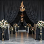 PartyVillage 50ft×15ft Black Backdrop Curtain for Halloween Parties, 10 Panels Wrinkle Free 15 FT Long Polyester Photo Backdrop Drapes Back Drop Cloth for Birthday Photography Background