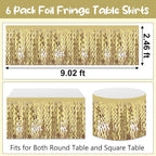 6 Pack 29 x108 Inch Light Gold Wave Foil Fringe Table Skirts Metallic Banner for Tinsel Streamer Garland Backdrop for Parade Floats, Mother's Day, Easter, Wedding, Birthday Party Decoration