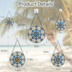 Stained Glass Window Hanging - Blue and White Abstract Flowers Suncatcher for Door Terrace Garden Home Decor, Gold Sun Catcher Birthday Gifts for Lovers Women Men Dad Mom Nana 9.8 in