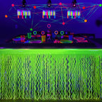 Mega-L Glow in The Dark Party Supplies, 2 Pack Neon Party Decorations Fluorescent Macaron Yellow Wavy Metallic Tinsel Foil Fringe Table Skirts, Perfect Table Decors for Glow Birthday Decor