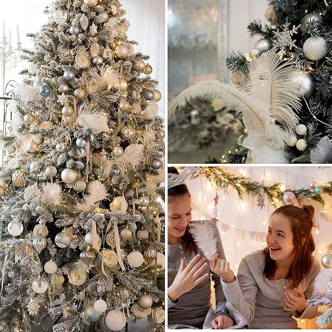 NEWONG 30pcs White Ostrich Feathers Natural Bulk 8-10inch(20-25cm) Vase Craft Wedding Home Party Centerpieces Christmas Day Decoration