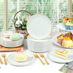 Festiva 200Pcs Pale Sage Green Gold Cake Plates 6.3" with Plastic Forks 5"- Disposable Salad Plates-Green Dessert Plates-Appetizer Plastic Plates - include 100Plates 100Forks for Party&Wedding&Easter
