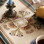 patdrea Designer Beige Farmhouse Geometric Patterned Linen Table Runner 102 Inch Long,Wrinkle Resistant Table Mat,Decoration for Kitchen Dining and Coffee Tables Banquet Christmas ,12"x102"