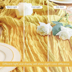Asee'm Cheesecloth Table Runner 120 Inches Long Gold Boho Gauze Cheese Cloth Runner 10FT Rustic Sheer Fall Table Runners for Thanksgiving Christmas Wedding Party Baby Shower Decoration