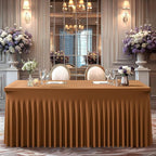 Wish Care 6 Pack Brown Spandex Table Clothes for 6 Foot Rectangle Tables, 6FT Wrinkle Free Fitted Tablecloths Ruffles Design Table Cover for Party, Banquet, Wedding and Events