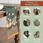 Maison d' Hermine Table runner 100% Cotton Double Layer Table Runners 72 inches long for Thanksgiving Christmas Decorations Home Kitchen Dining Party Wedding (Pumpkin Garden - Dark Green, 14.5" x 72")