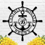 Customized Family Name Sign, Nautical Wall Decor, Anchor Compass Metal Sign, Initial Split Letter Monogram Sign, Last Name signs, Personalized Housewarming Gift