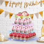 Rechargeable LED Cupcake Stand for 50 Cupcakes, 7 Colors Light Clear Cupcake Holder, 4 Tier Cupcake Tower, Acrylic Dessert Table Display Set for Weddings, Christmas, Birthday, Parties