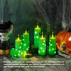 Flickering Flameless LED Candles,Battery Operated Candles 9 Pcs with Embedded Star String,Acrylic LED Pillar Candles with Remote,Suitable for Home Decoration to Create an Atmosphere (Green)