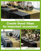 Pureegg Plastic Table Cloth Disposable 10 Pack, 54 x 108 Inch, Table Runner Style, Graduation Decorations 2025, Party Tablecloths, Rectangle, Plastic Cover, Leakproof & Sturdy, Black Gold