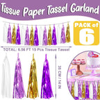 6P Purple-Gold Party Decoration Tassel Garland, Tassels Banner Streamers for Parade Floats, Bachelorette, Wedding, Birthday, Graduation, Christmas, Bridal/Baby Shower Party Decorations