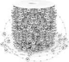 JULBEAR Beads Garland Decoration, 1Rolls 131Feet Silver Christmas Pearl Strands Chain Bead Garland for Christmas Tree Fireplace Wreath Gift Bouquet Crafts Wrapping Party Centerpieces Decoration
