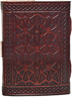 cuero 3 Moon Blue Lapiz Embossed Vintage Leather Journal | 240 Pages of Antique Handmade Deckle Edge Vintage Paper, Leather Sketchbook, Drawing Journal, Great Gift (9 inch 12 inch, brown)