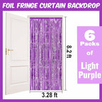 6 Pack Light Purple Foil Fringe Curtains Backdrop, 3.28 x 8.2 Ft Metallic Streamers Tinsel Curtains Background for Photo Booth, Birthday, Weddings, Carnivals, Graduation, Themed Party Decorations