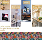 Japanese Retro Flowers Table Runner Oriental Tradition Kio Fish Art Printed Burlap Runner Home Kitchen Dining Table Living Room Decor Fabric 1 Panel W13xL70in