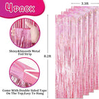 4 Pack 3.3x8.2 Feet Laser Pink Foil Fringe Backdrop Curtains, Tinsel Streamers Birthday Party Decorations, Fringe Backdrop for Graduation, Baby Shower, Gender Reveal, Disco Party