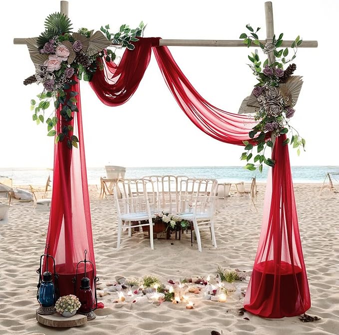 MDS Halloween Chiffon Draping Fabric - 2 Panel, 30" Wide x 50ft Long - Sheer Spooky Arbor & Canopy Drapery for Haunted House Backdrops, Party Ceilings, DIY Costumes & Themed Events - Apple Red