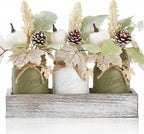Fall Thanksgiving Table Decor, Centerpieces for Tables with Mason Jar, Fake Flowers, Wood Tray, 16 Pcs Pumpkin Fall Thanksgiving Centerpieces Table Decorations for Home, Farmhouse Kitchen Decor