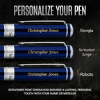 Scriveiner Personalized Midnight Blue Pen - Stunning Blue Lacquer Luxury Pen, Chrome Finish, German Schmidt Nib (Medium), Best Engraved Fountain Pen Gift Set for Men & Women, Name Engraving