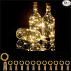 Bottle Lights 12 Pack 20 LEDs Cork Lights for Wine Bottles Battery (Included) Powered Fairy Mini String Lights for DIY Jar Lighting Indoor Bedroom Party Wedding Christmas Halloween Decor (Warm White)