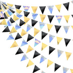 Black Gold Iridescent Party Decorations Triangle Pennant Banner Flag Metallic Fabric Bunting for Birthday Graduation Retirement Wedding Bridal Shower Engagement Bachelorette Disco Party Supplies