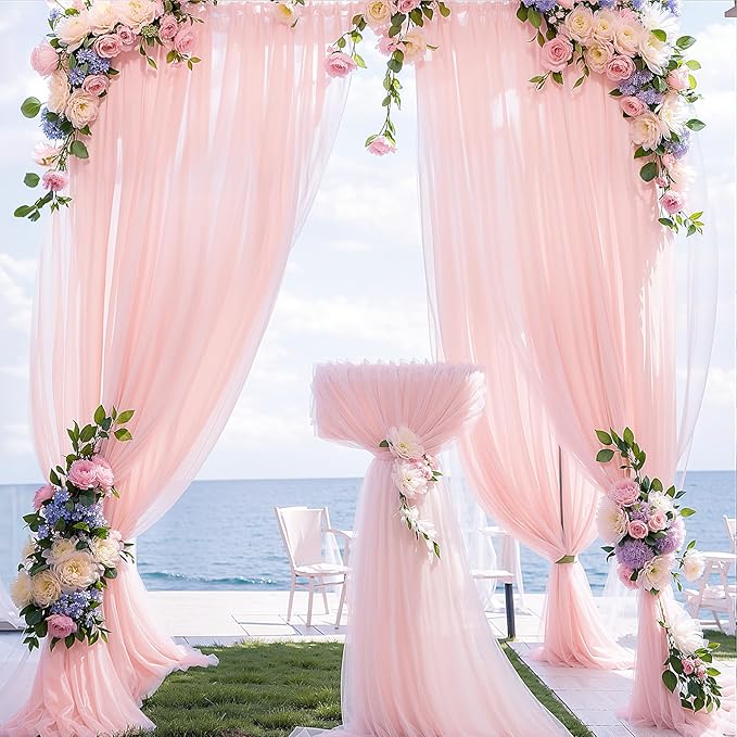 Arch Drapes for Wedding Arch Draping Fabric Blush Sheer Backdrop Curtain for Ceremony Bridal Party Decor 19Ft Length x 28" Width 2 Panel