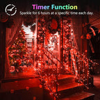 2 Pack 100LED Battery Operated Fairy Lights with Remote, 8 Modes LED String Lights with Timer, Dimmable, Memory Function, Waterproof Twinkle Lights for Outdoor Indoor Christmas Decor(Red)