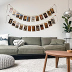 Hanging Photo Display With 12 Clips, Wooden Bead Garland 2PCS, Boho Style Collage Photo Frame Decoration for Dorms, Classrooms, Bedrooms