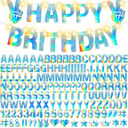 167Pcs DIY Glitter Customizable Banner Kit Custom Banner Happy Birthday DIY Letter Banner Happy New Year Personalized Banner Christmas Baby Shower Birthday Party Decorations Supplies（Shiny Holografic）