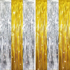 GOER 6.4 ft x 8.2 ft Metallic Tinsel Foil Fringe Curtains Party Backdrop Party Streamers for Birthday,Graduation,New Year Eve Decorations Wedding Decor (2 Pcs,Gold&Silver)