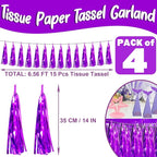4P Purple Foil Fringe Metallic Streamers Banner Tassel Garland for Parade Floats, Bachelorette, Wedding, Birthday, Halloween, Christmas, Bridal/Baby Shower Party Decorations