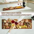36" Large Acacia Wood Charcuterie Board with Handles - Extra Long Wooden Serving Cheese Boards - Rectangular Serving Platter for Meat Steak, Cracker Appetizers, Fruit Decorative Display Party