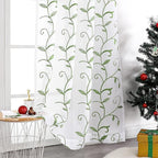 VISIONTEX Embroidered Green Sheer Voile Curtains, Leaves Embroidery Faux Linen Rod Pocket Window Drapes for Living Room and Girls Bedroom 54 x 63 Inch, Set of 2 Curtain Panels