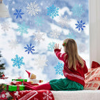 Winter Snowflake Cutouts Glitter Paper Decorations - 50Pcs Blue and Silver Double-Side Christmas Cutouts for Holiday Winter Wonderland Bulletin Board, Frozen Party Decor