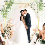 Backdrop Stand, 6.6FT x 6.6FT Backdrop Stand Heavy Duty, Gold Pipe and Drape Stand with Base Square Metal Arch Frame for Wedding, Birthday Party, Baby Shower Decorations