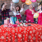 3 Pieces Christmas Snowflake Plastic Party Tablecloth Decorations, Disposable White Snowflake Red Xmas Round Table Cover Backdrop for Winter Christmas Holiday New Year Party Supplies,84 inch (Red)